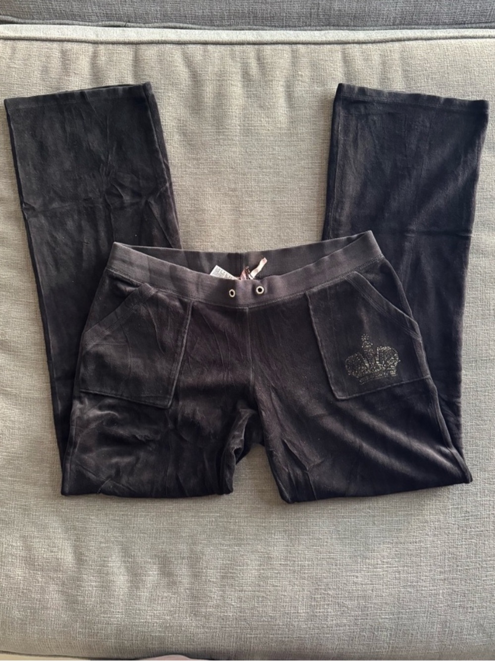 Y2K Juicy Couture Velour Flare Pants with Embellished Crown
